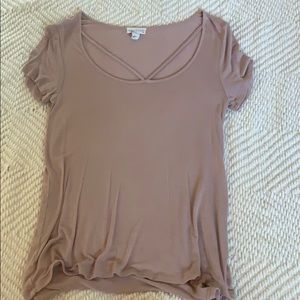 Blush Pink Tee with Criss Crossed Detailing